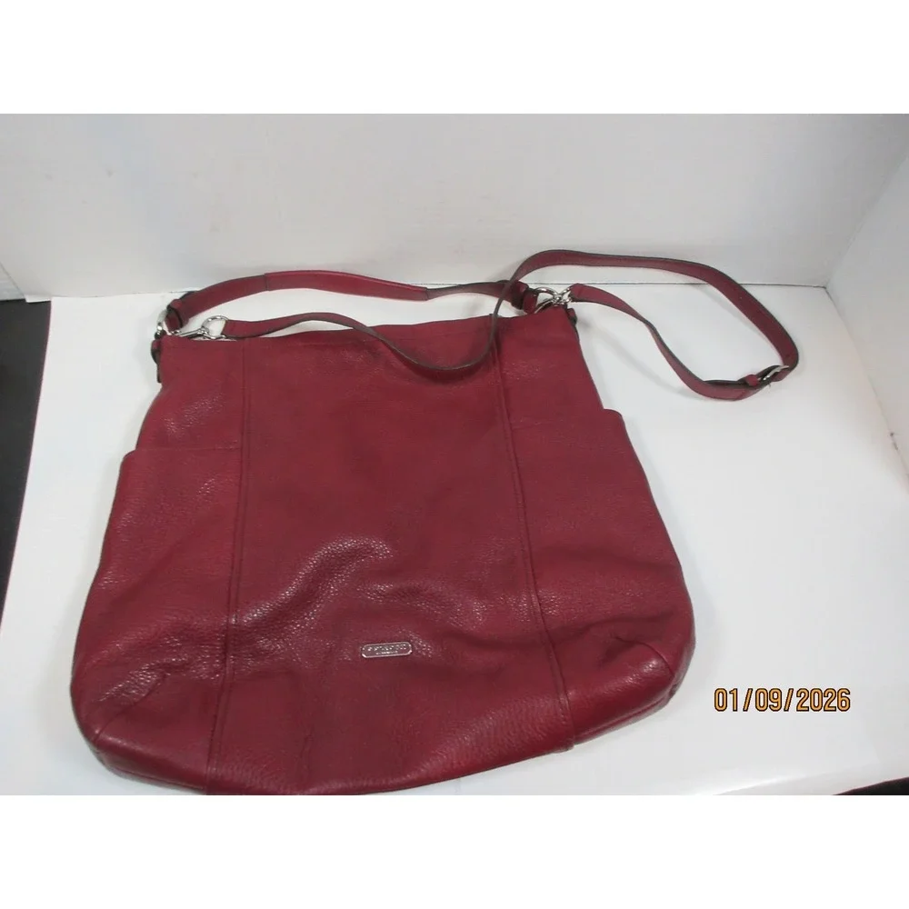 Coach Pebble Leather Shoulder Bag Crimson Red Convertible Strap Hobo Purse